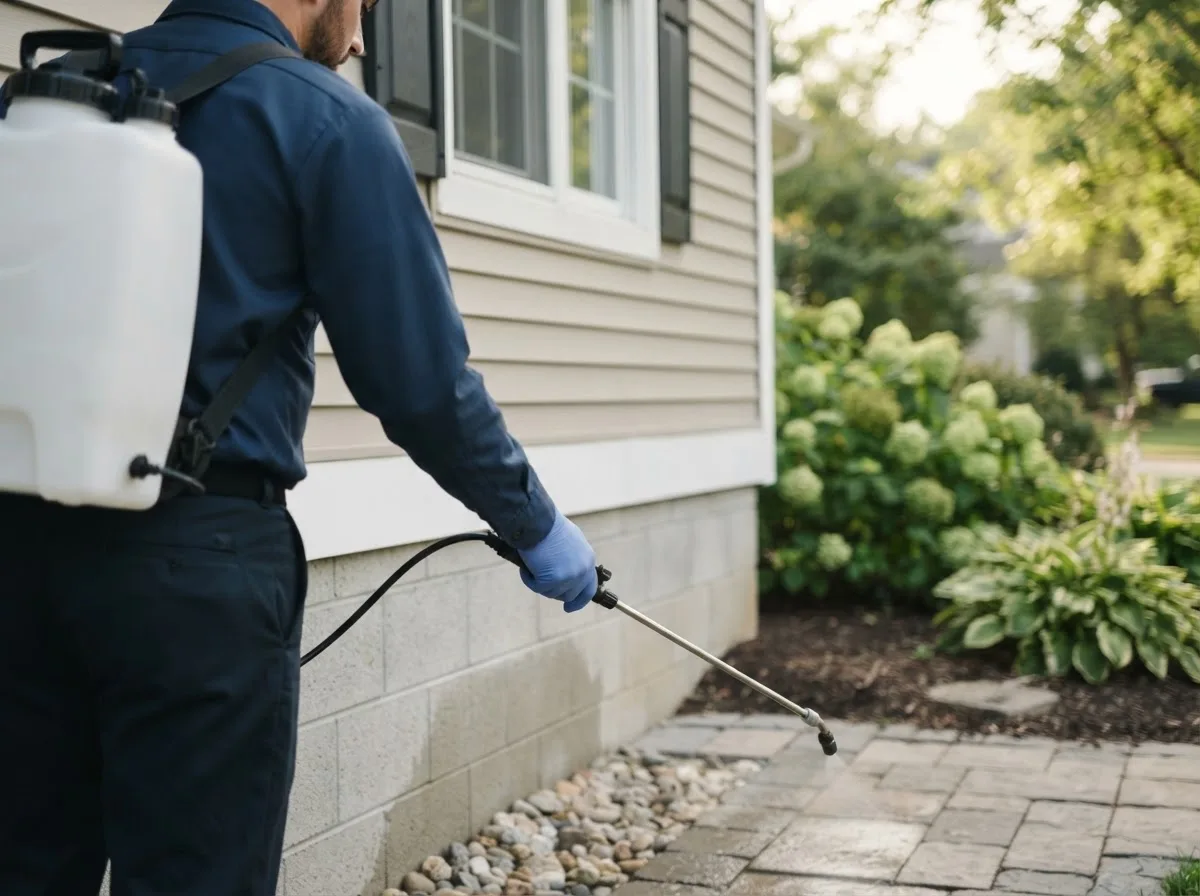 Pest control technician inspecting a home in Henrietta, NY